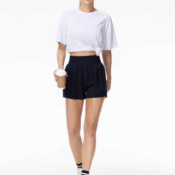 Women's Black High Waist Summer Athletic Lounge Sweat Shorts with Zipper Pockets - Picture 5 of 6